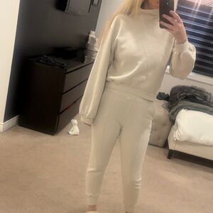 Abercrombie Women's Cream Sweatshirt and Jogger Set size medium